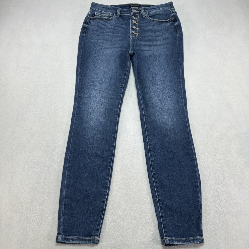 Judy Blue Jeans Womens 7/28 Blue Mid Rise Skinny Button Fly Stretch Denim Ankle